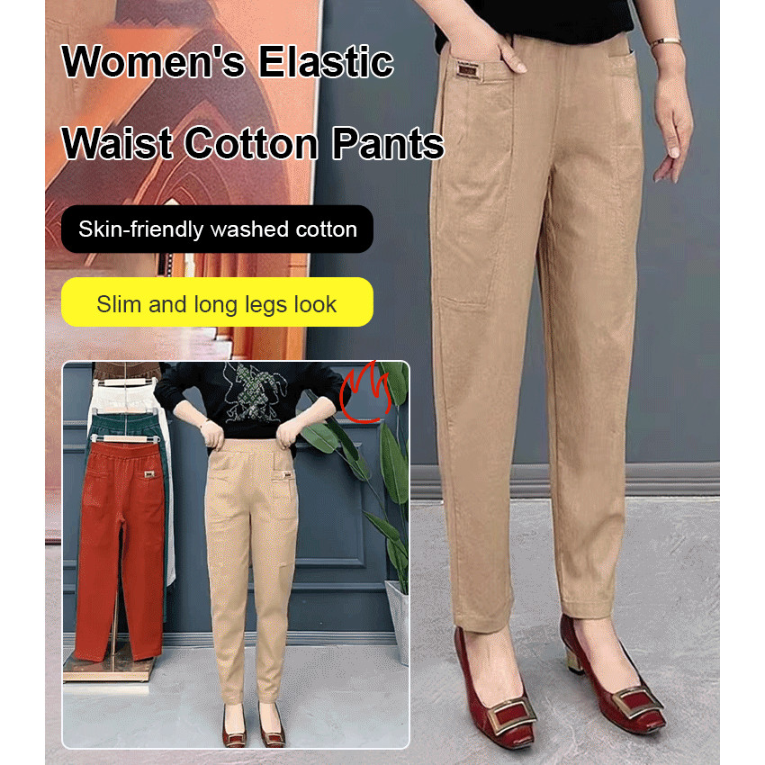 Cotton White Lines Spots Tie-Dye Pattern Women's Elastic Waist Harem Pants