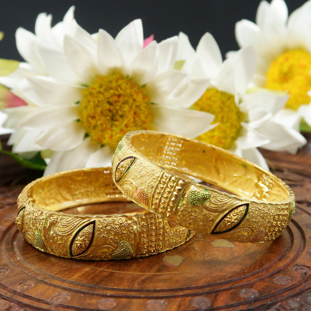 Matt Gold Ethnic Indian Bangles New Design - Set of 2 | Artlah Gelang ...