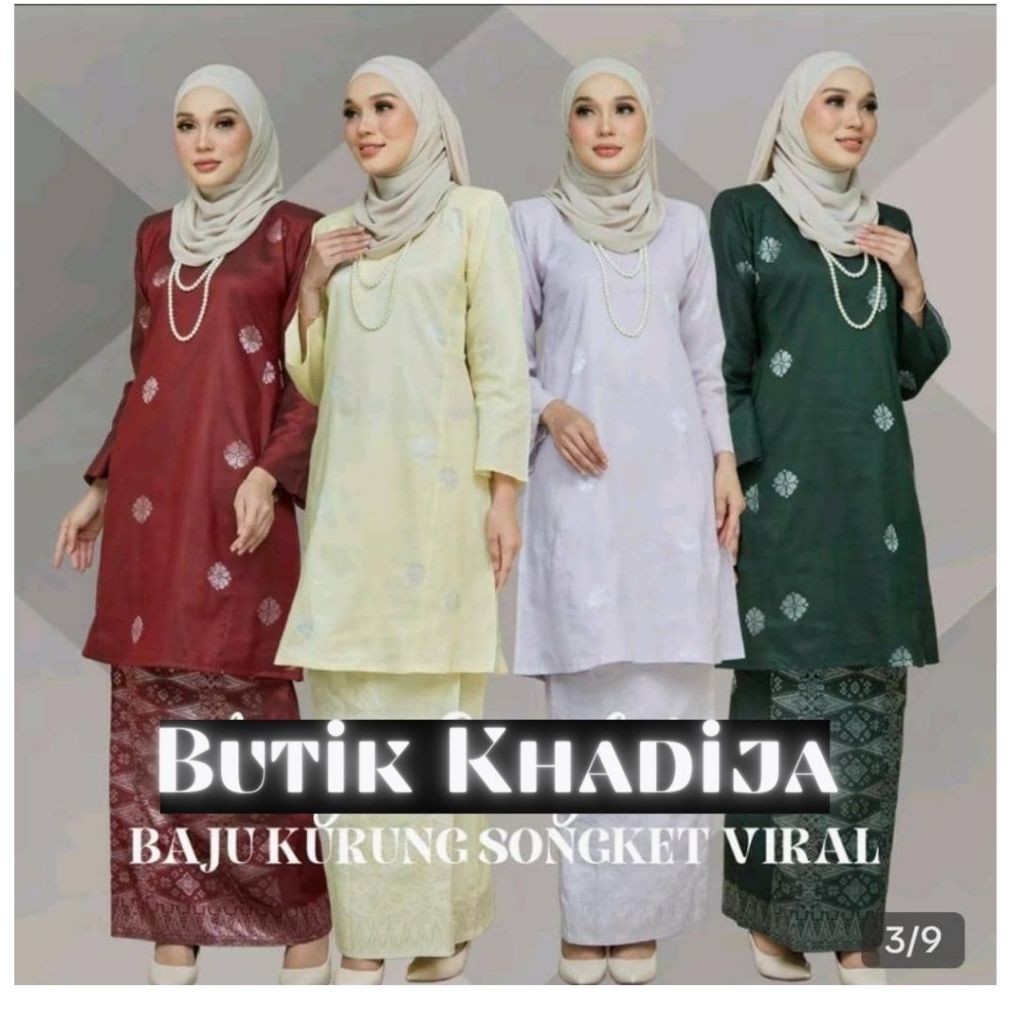 Baju Kurung Pahang Songket Tenun Asli Cotton Bunga Tabur Raya 2024