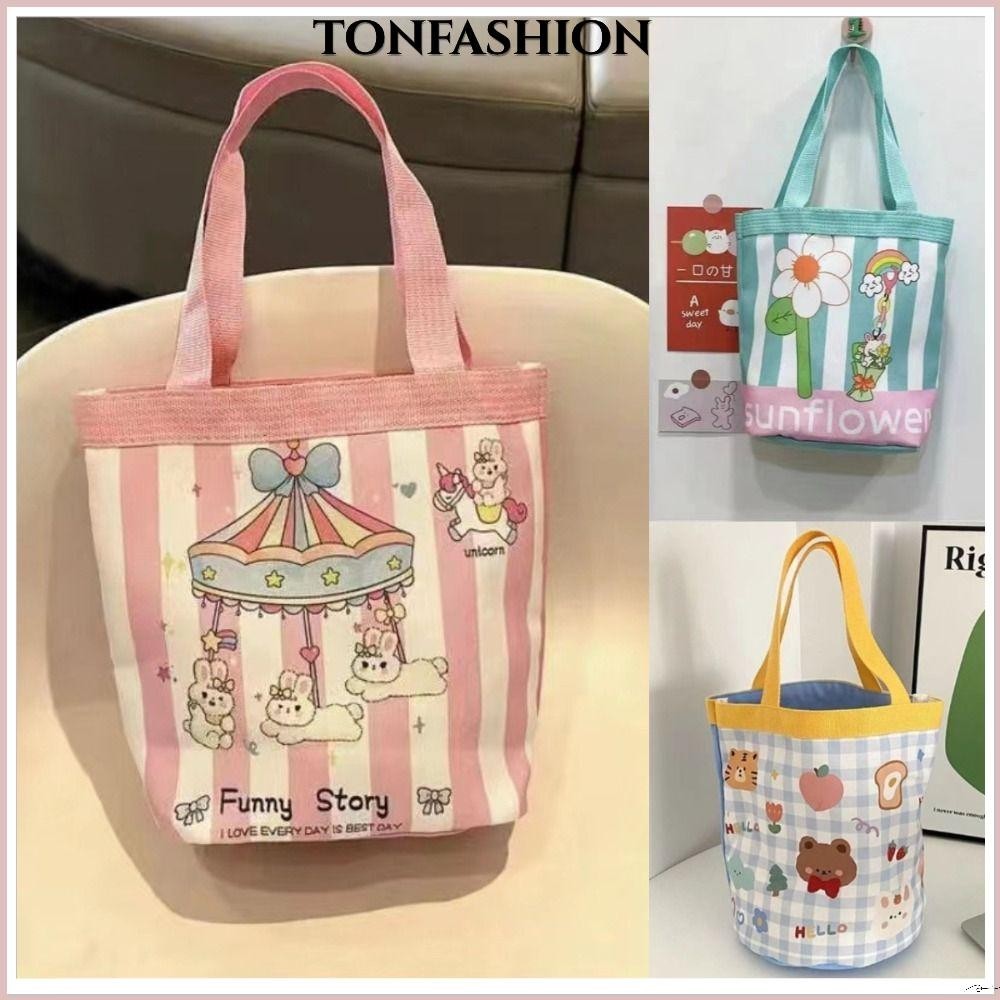 TONFASHION Storage Handbags, Canvas Cute Bucket Bag, Reusable Cartoon ...