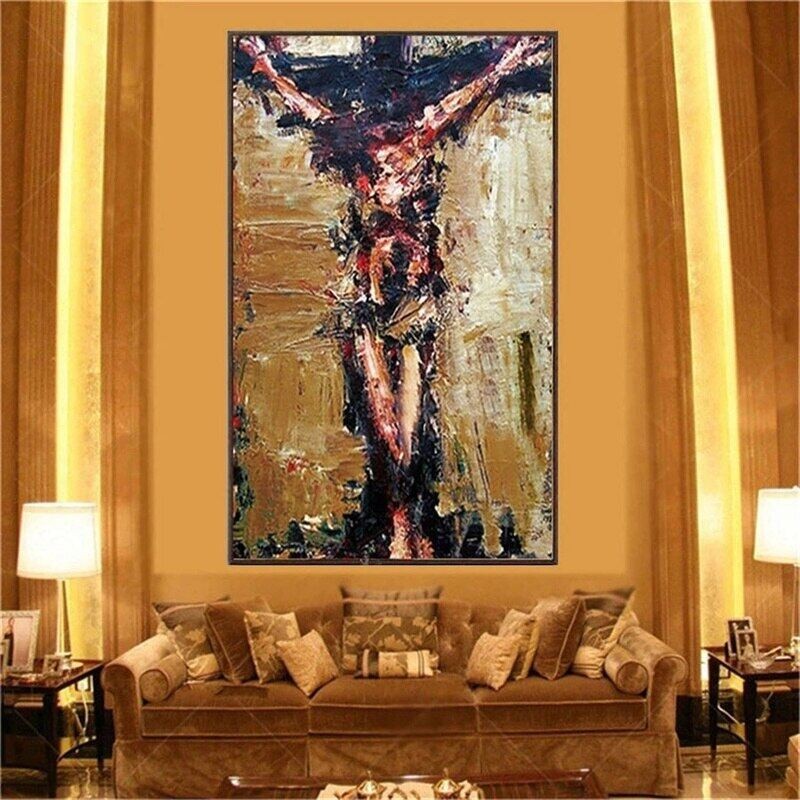 Christian Wall Art Crucifixion Canvas Art Jesus on The Cross Painting ...