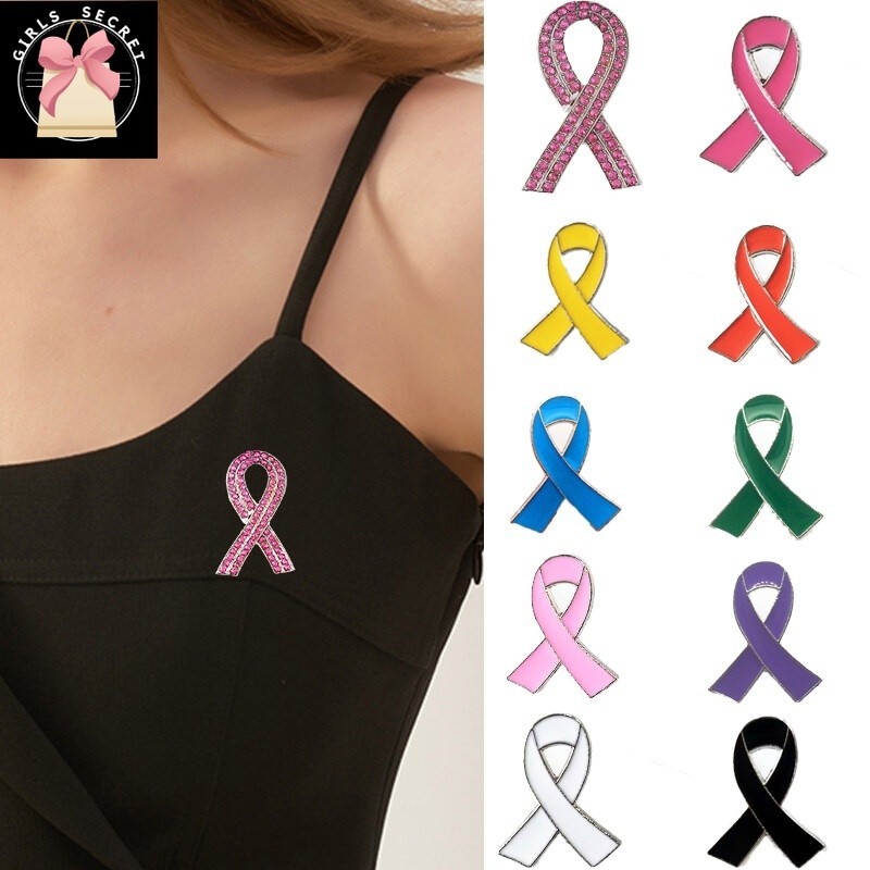 QQBlogoDecorBag Ribbon Bow Breast Cancer Awareness Pin Enamel Brooch ...