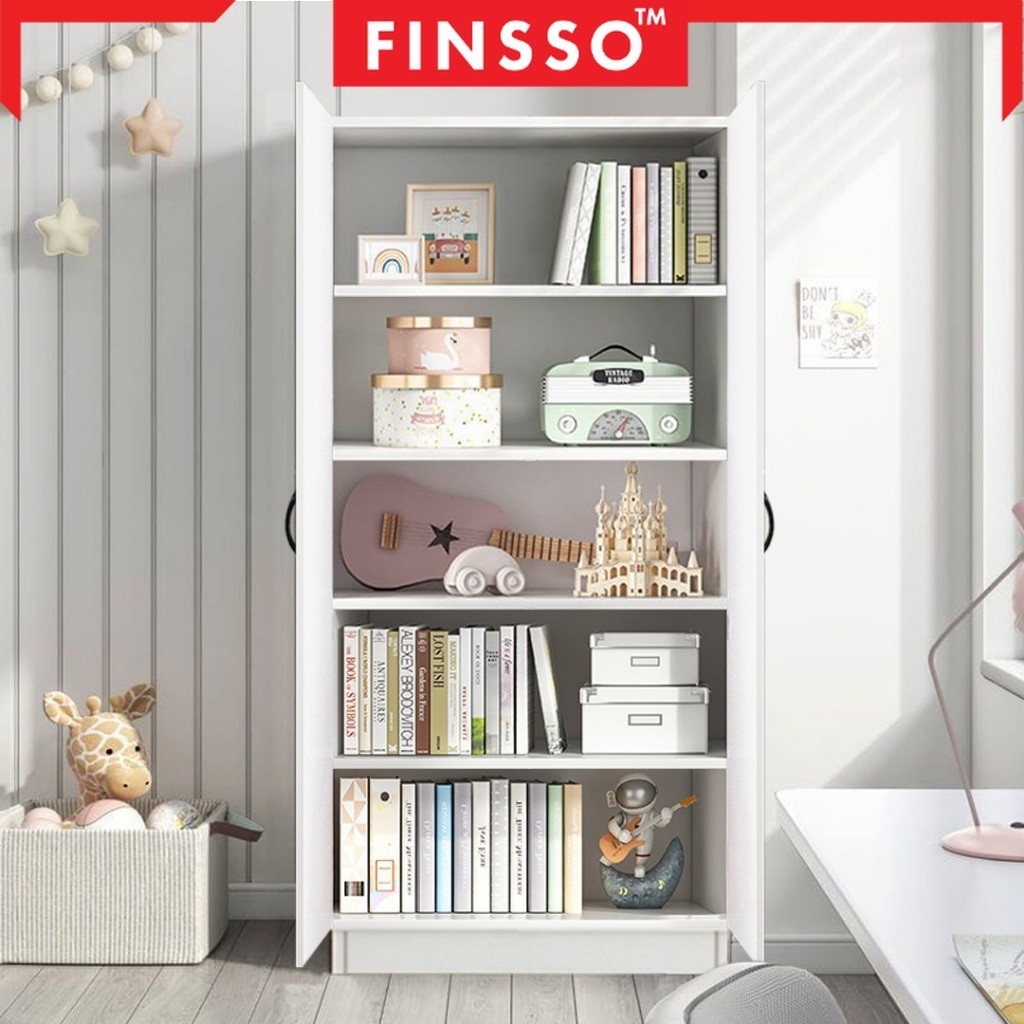 Finsso Modern Large Multifunctional Book with 2 Door 5 tier