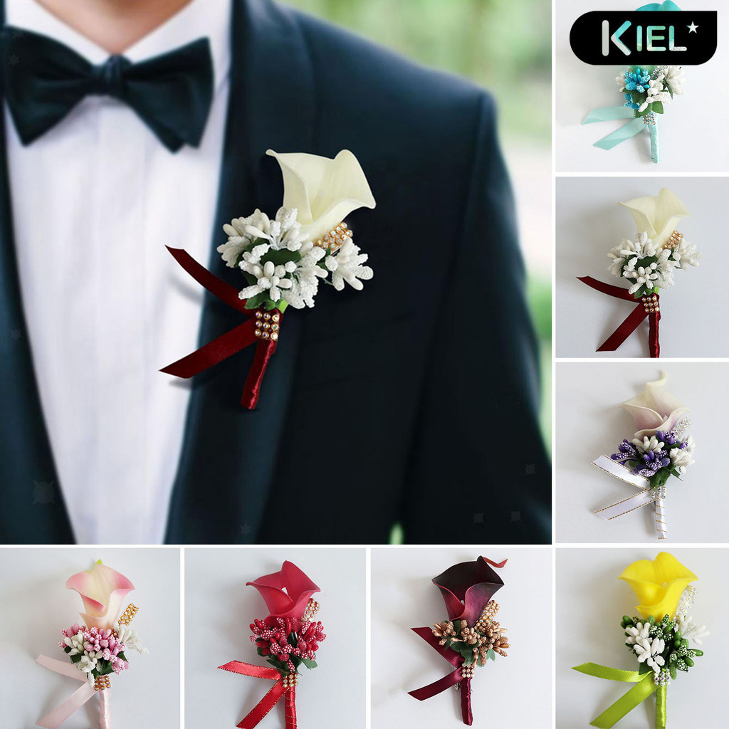 [KL]Common Callalily Brooch Realistic Faux Leather Fake Flower Groom ...