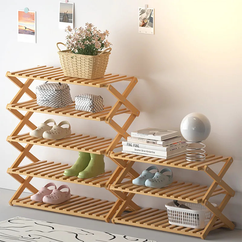Foldable Shoe Rack 3/4 Layers Bamboo Shoe Cabinets Shelf Home Organizer ...