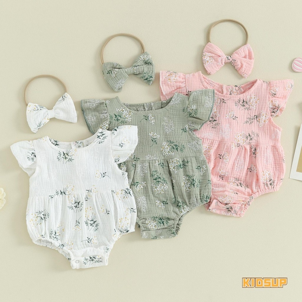 KIDSUPBaby Girl 2 Piece Outfits Floral Print Ruffle Romper and