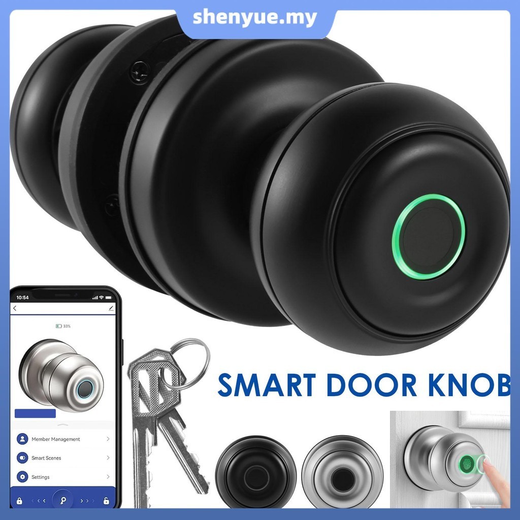 Smart Door Knob Fingerprint Door Knob with 2 Keys APP/Key/Fingerprint ...