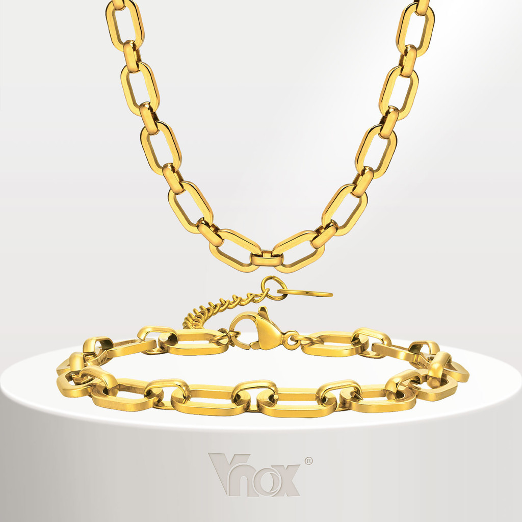 Vnox Cross Paper Clip Bracelet Necklace Set for Women Girl,18K Gold ...