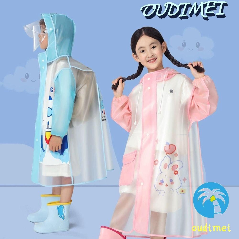 OUDIMEI Children's Raincoat, Transparent with Hat Kids Rain Poncho ...