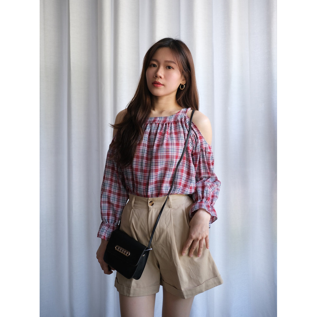 ACEWIN Cold Shoulder Checked Shirt (Free Size) 110048 | Shopee Malaysia