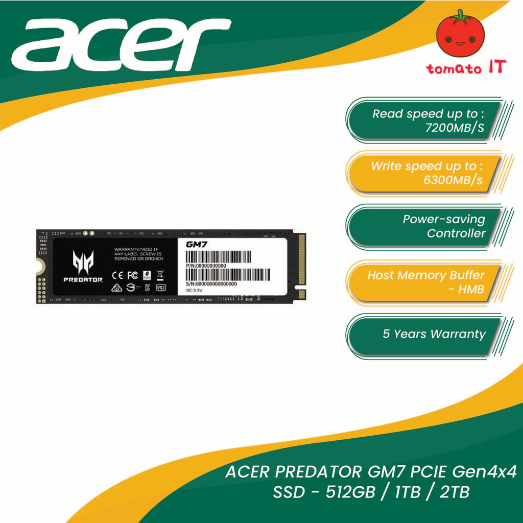 Acer Predator GM7 1TB M.2 SSD 7400MB/s ACER Predator GM7 PCie 4.0 M.2