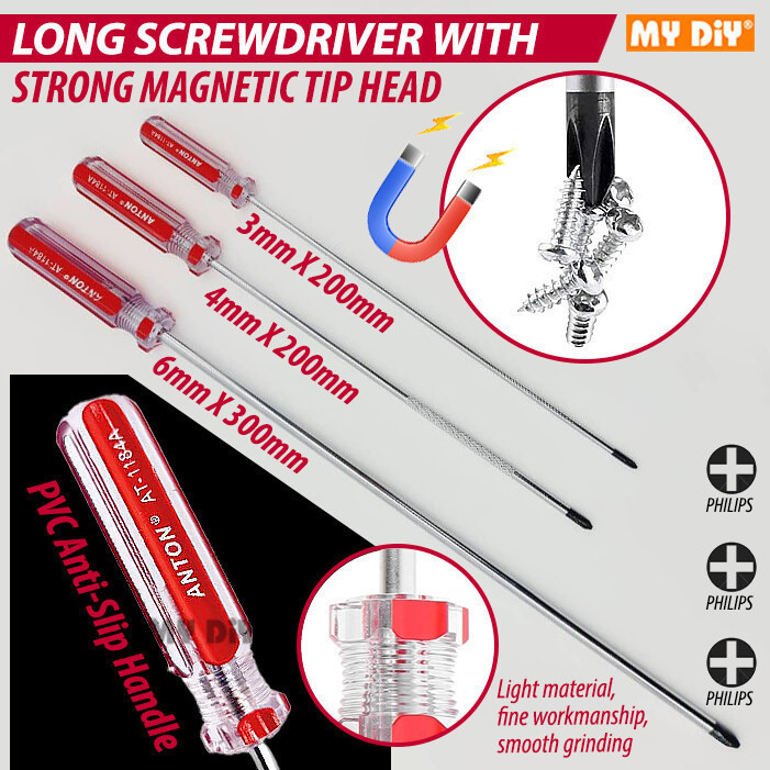 Discount !!! LONG SCREWDRIVER MAGNETIC TIP HEAD 3mm X 200mm, 4mm X ...