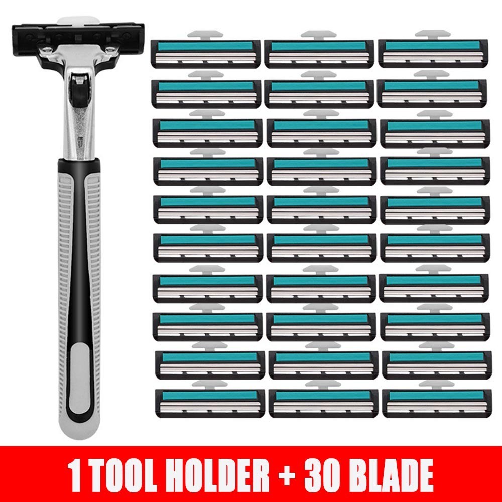 Razor Set 1 Handle + 30 Blade Manual Shaver Sharp For Hair Removal Easy ...