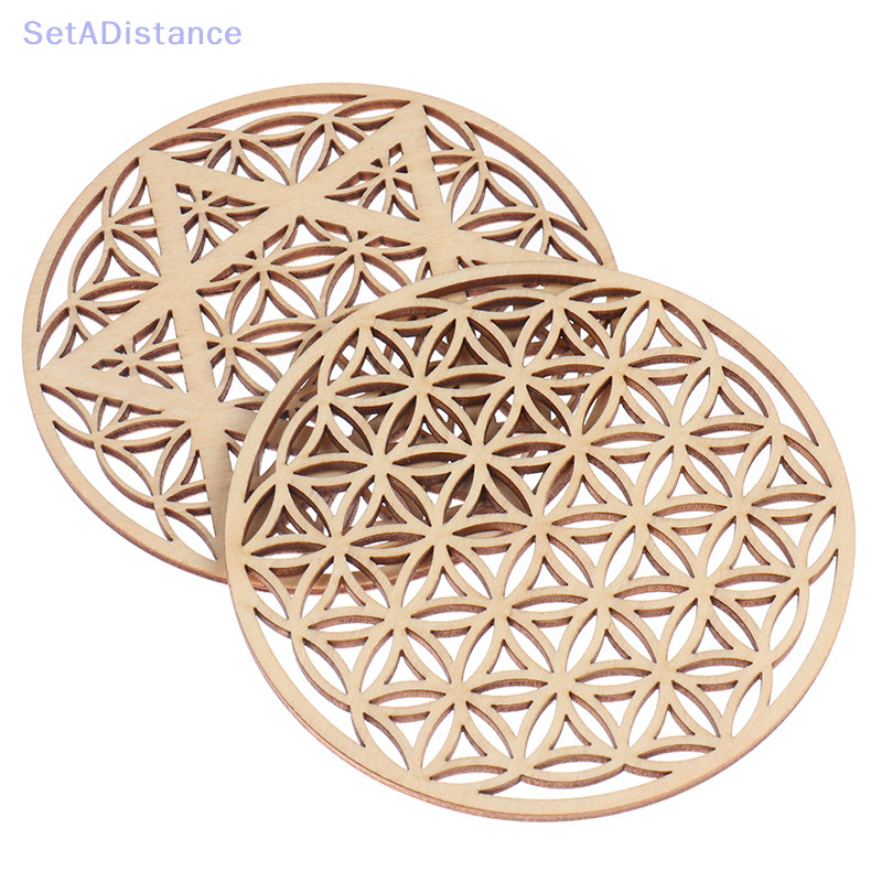 SetADistance 1PC Creative Chakra Pattern Coaster Wood Flower of life ...