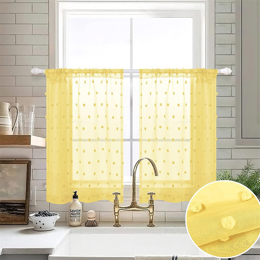 5 Colors Cotton Ball Short Curtain For Kitchen Valance Half Voile ...