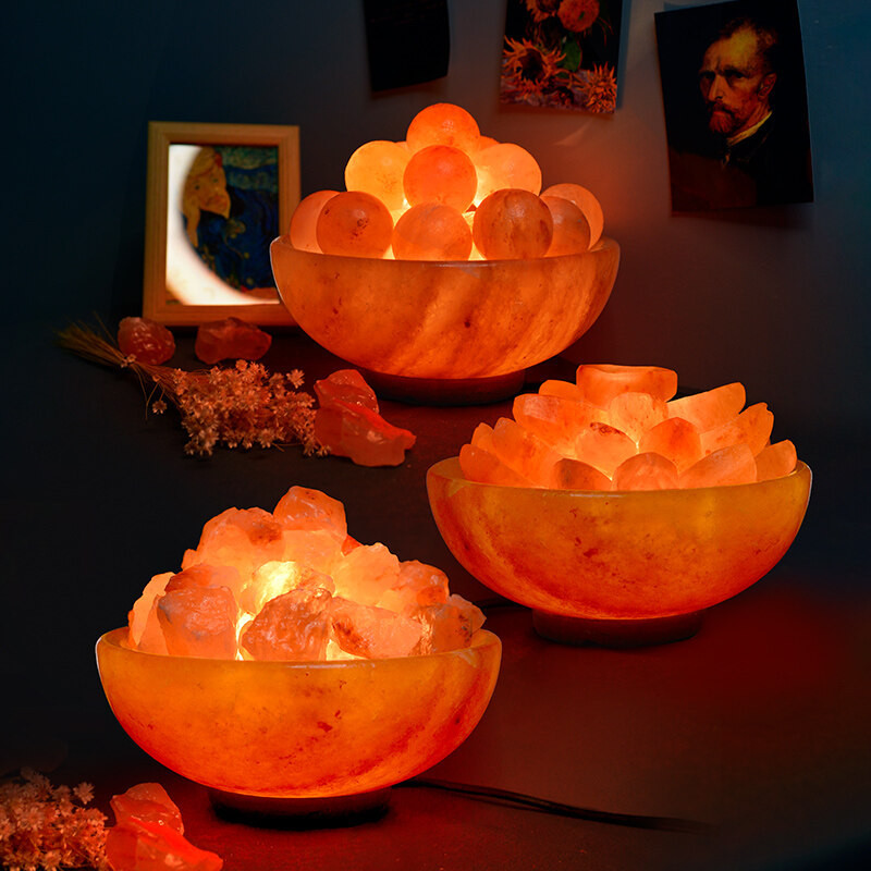Natural Himalayan Salt Bowl Lamp Handmade Feng Shui Lucky Salt Lamp ...