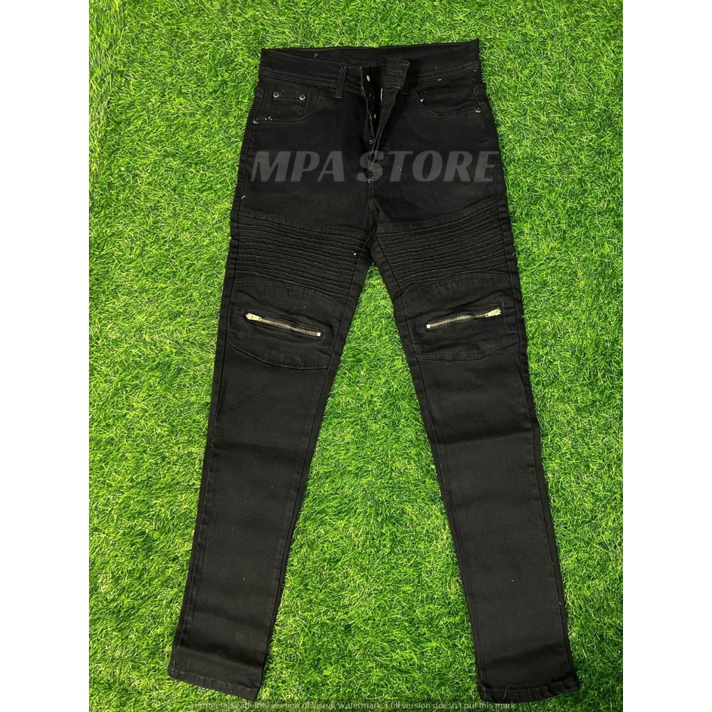 Bigbank Jeans Koyak Zip Kedut Hitam / Skinny Jeans Kain Getah | Shopee ...