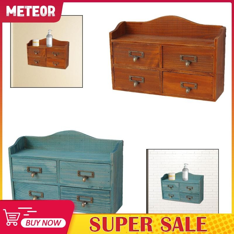 [meteorMY] Wooden Storage Box Case with 4 Storage Drawers Versatile ...