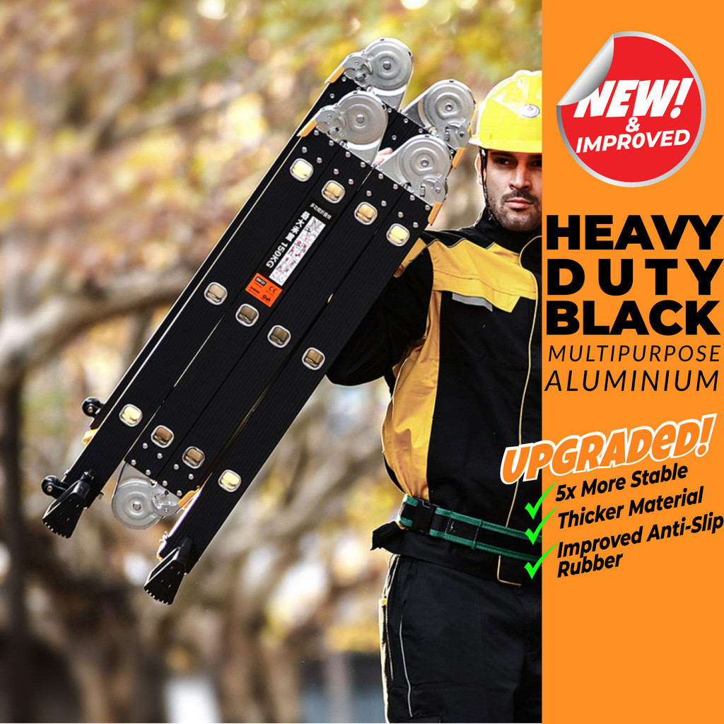 12 - 24 STEP ( 3.7M - 6.7M ) HEAVY DUTY Black Aluminium Multipurpose ...