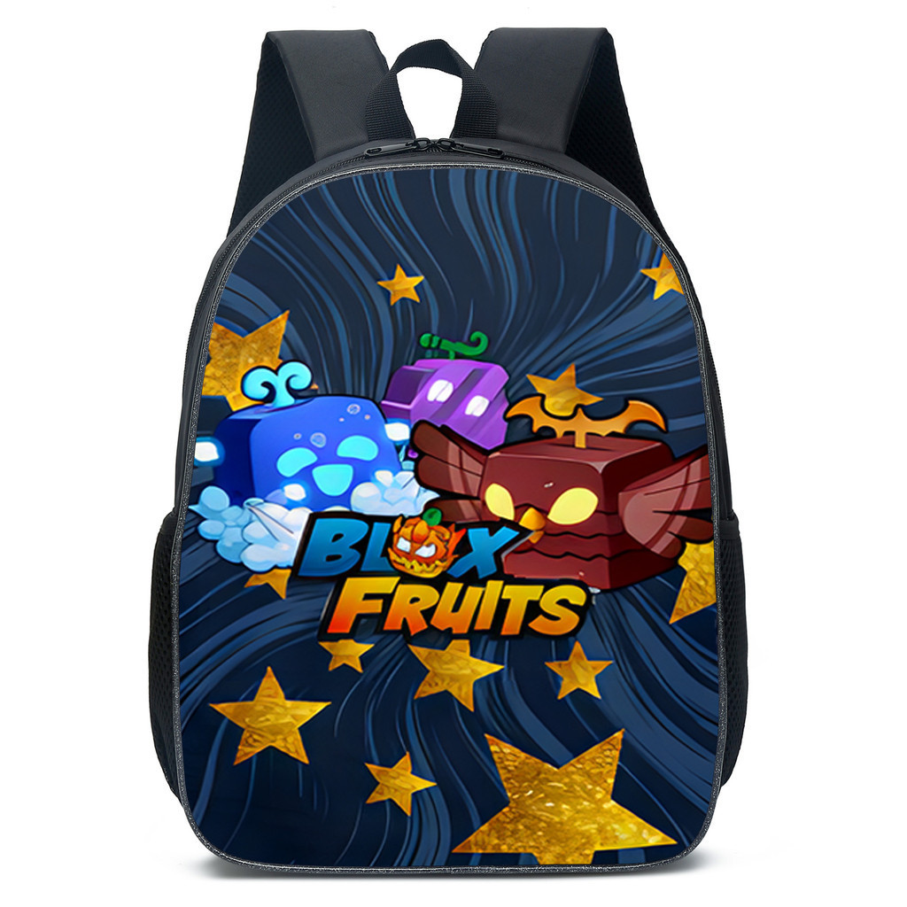 Bloxs Fruits bedrukte schooltas kinderen cartoon rugzak 40,6 cm schooltas messenger bag etui 3-delige set, H, Eén maat