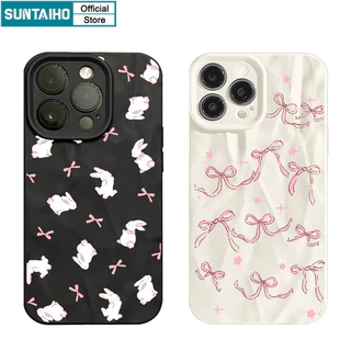 Suntaiho Funny Cute Casing Rabbit Bowknot Pattern Phone Case for Iphone 15 14 12 13 11 Pro Max IP 7 8 Plus Iphon X XS XR Xs Max Silicone Soft Premium Shockproof Back Cover