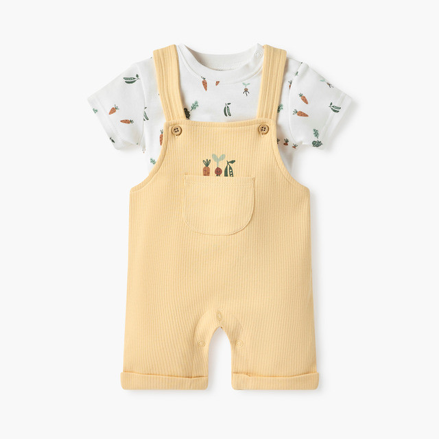 Babyhug Full Sleeves Striped T-shirt and Dungaree Set - Orange and Blue