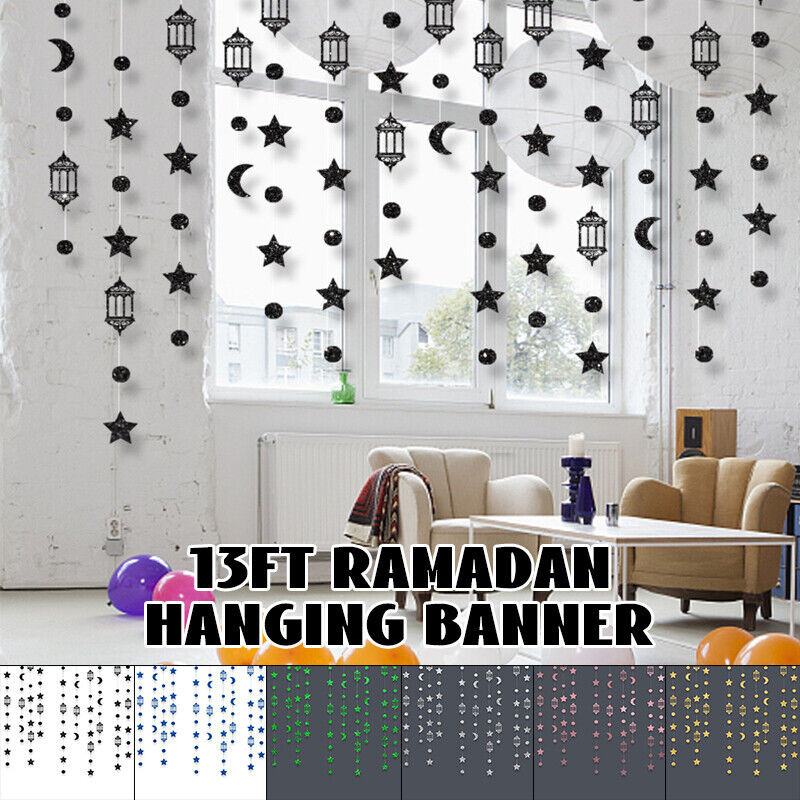 4 Meters EID Mubarak Glitter Banner Decorations Hanging Star Moon ...