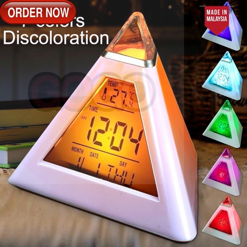 GG Triangle LED Digital Temperature Night Light Alarm Clock/7 Colors ...