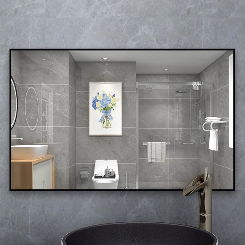 Self Adhesive Wall Hanging Aluminum Alloy Frame Bathroom Mirror Wall Hanging Bathroom Mirror ...