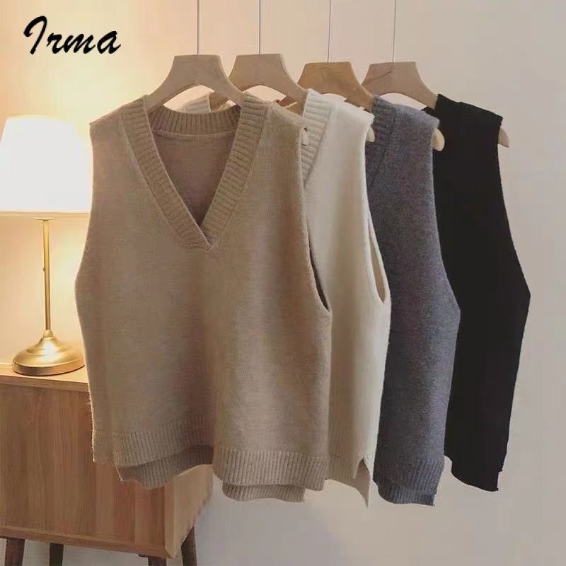 Korean Style Sleeveless Knit Vest V-neck Women's Minimalist Preppy