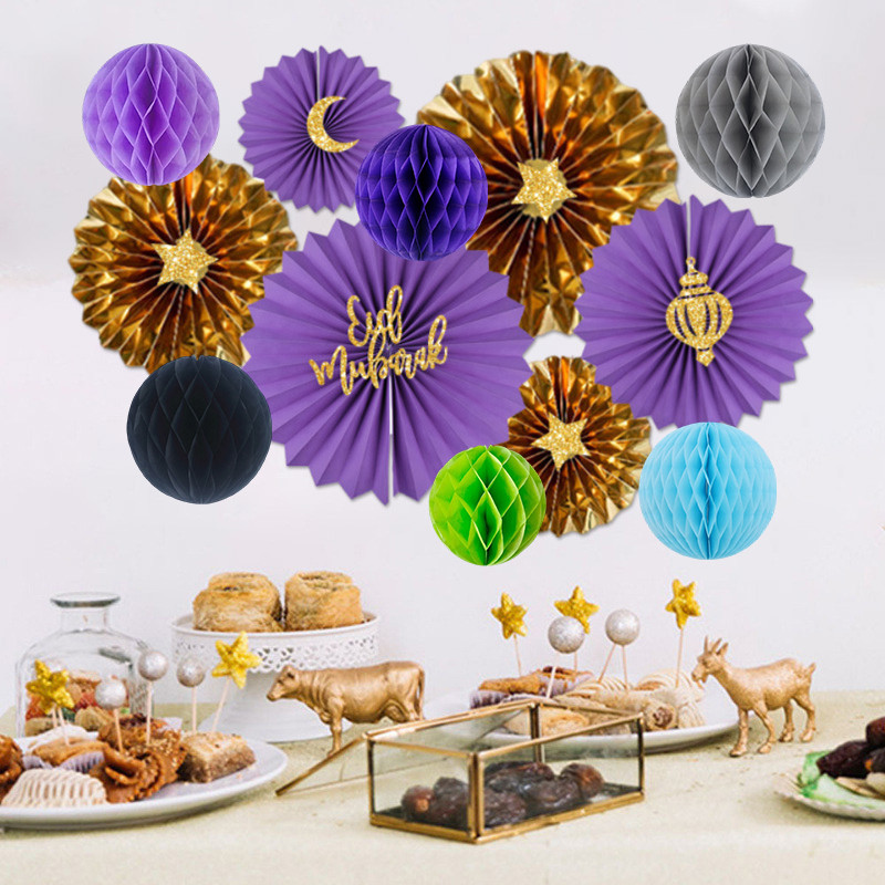 2025 Colorful Honeycomb Ball Raya Party Backdrop Eid Mubarak Pendant ...