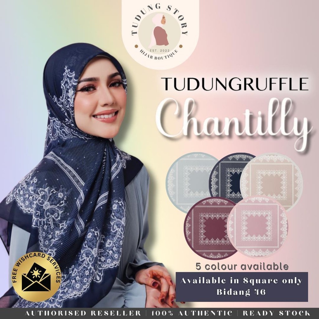 Tudung Ruffle CHANTILLY Printed Cotton Collection + Free Exclusive ...