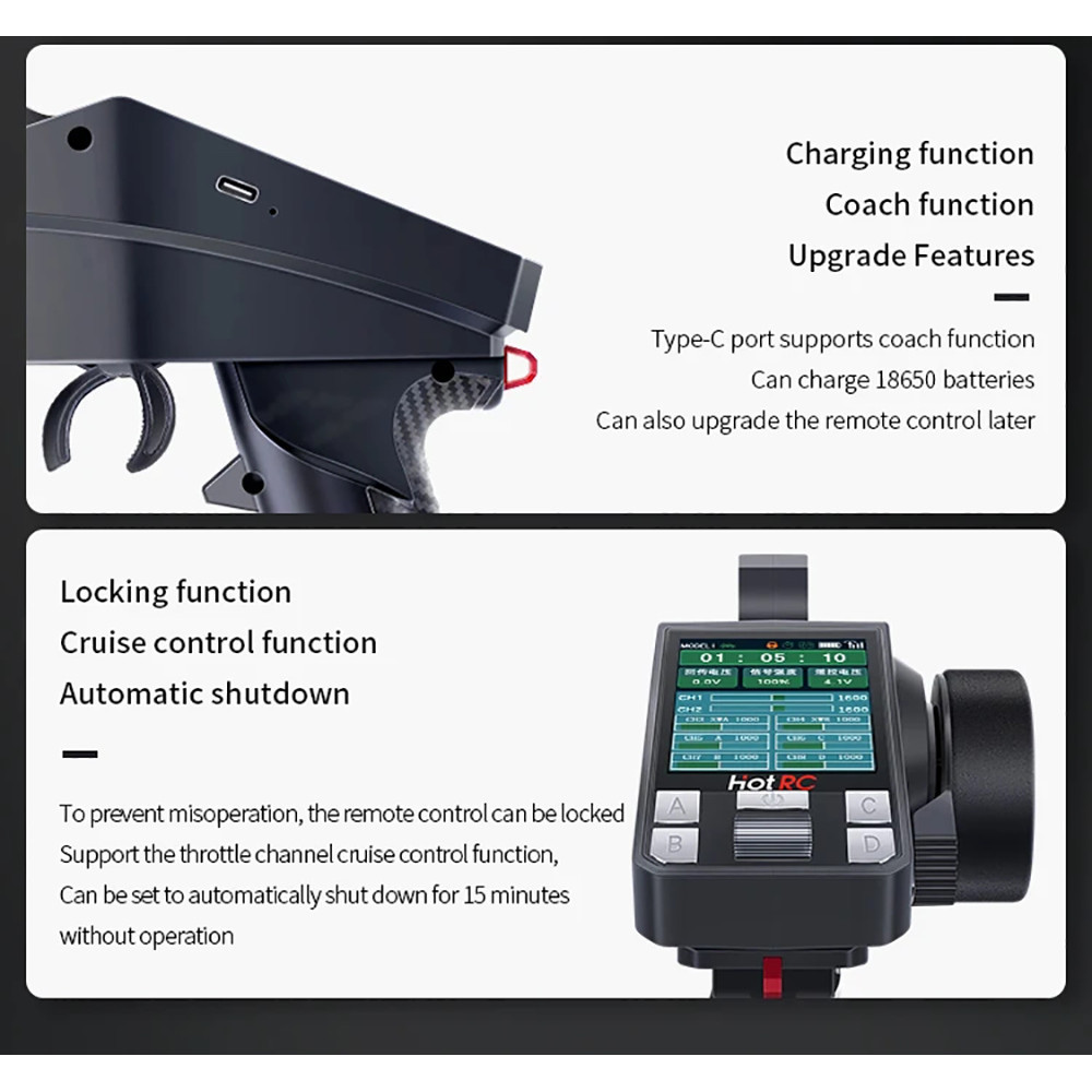 HotRC CT-8A 8 Channel RC Transmitter With Dual Receiver - 300m Range Controller