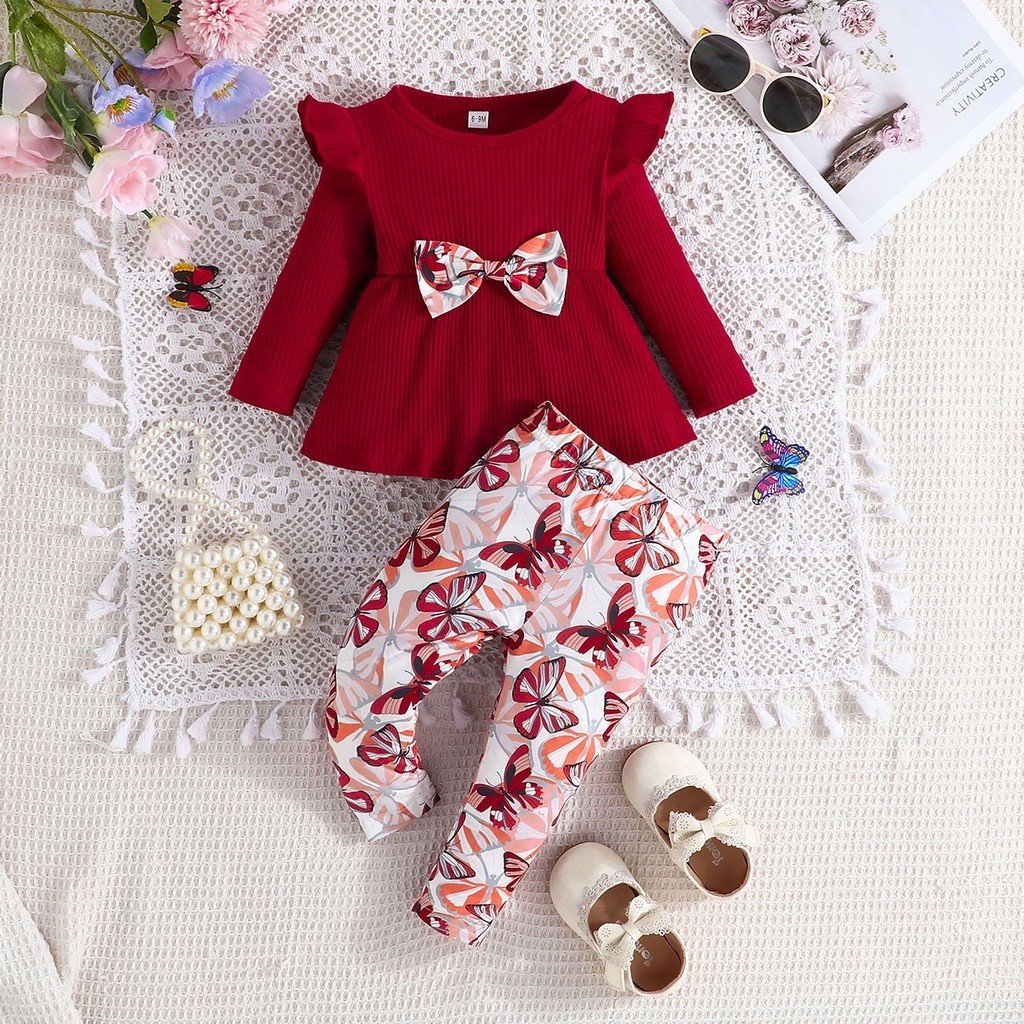 【Uhome】2PCS set girls shirts 636 months newborn baby girl casual long