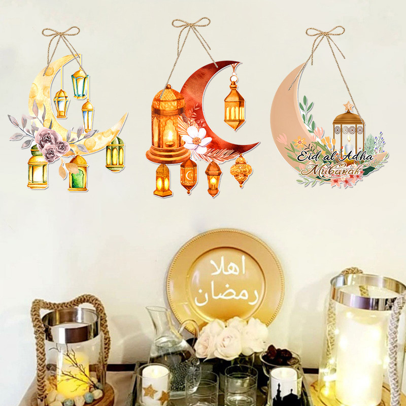 Ramadan Moon Pendant Hari Raya Wall Decorations Lantern Pattern Hanging ...