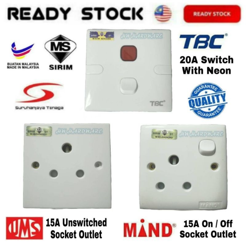 UMS 15A Unswitched Socket Outlet, MIND 15A On off Socket Outlet/ TBC