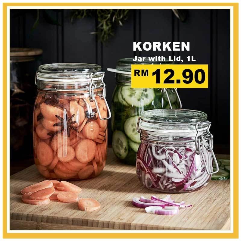 IKEA KORKEN Balang Berpenutup Kaca 1L 1.8L Balang Raya Kuih Biskut Air ...