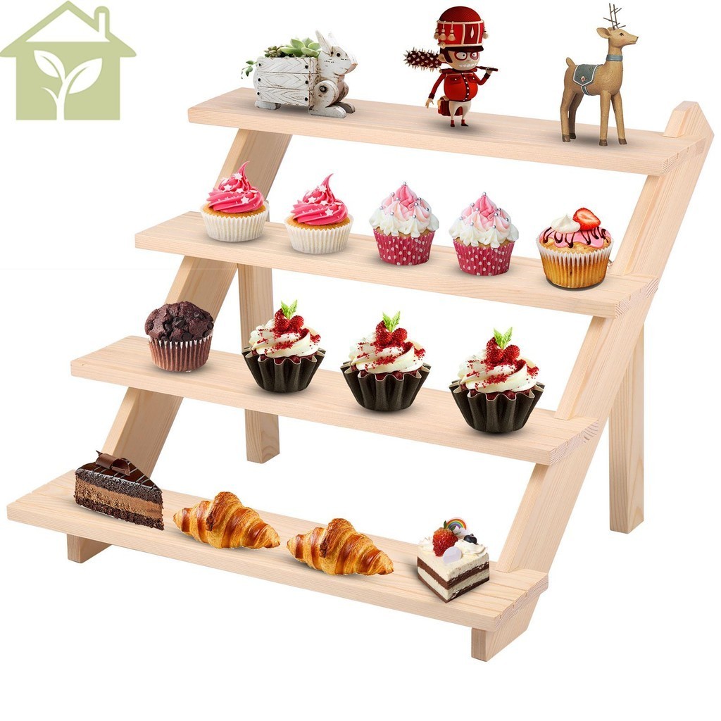 Wooden Display Stand 4-Tier Wooden Retail Display Riser Rustic Wooden ...
