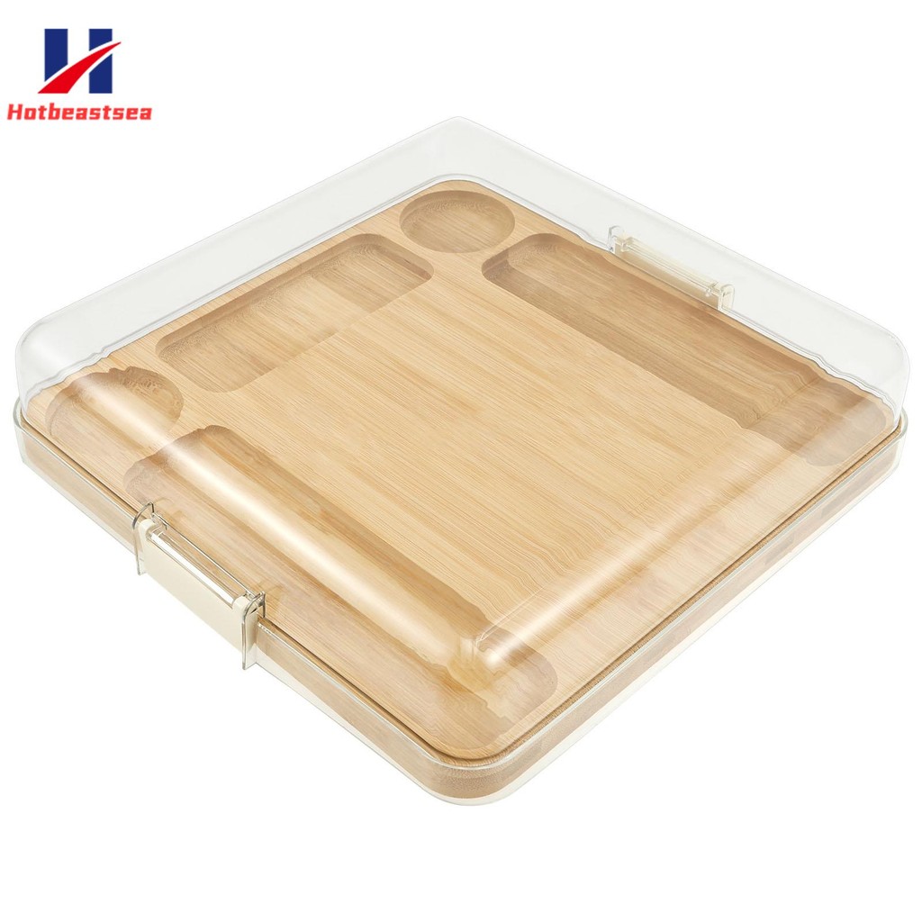 Charcuterie Board Portable Bamboo Cheese Board with Clear Locking Lid ...