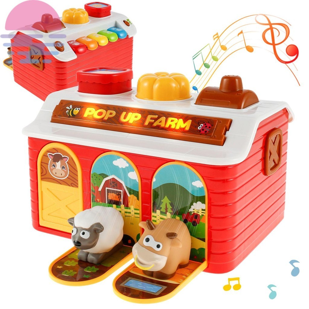 Musical Pop Up Toy Cause and Effect Toys Light Up Pop Up Farm Animal ...