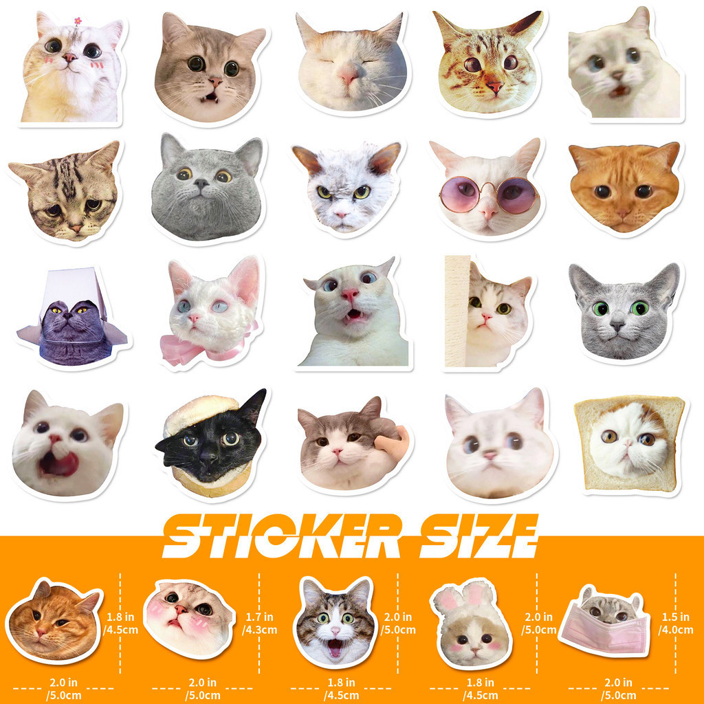 50 Pieces Cat Stickers Influencer Cat Emoticon Pack Graffiti Stickers ...