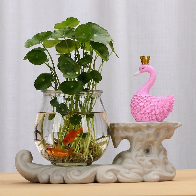Evergreen Vase Glass Modern Simple Swan Couple Flower Container Tea ...