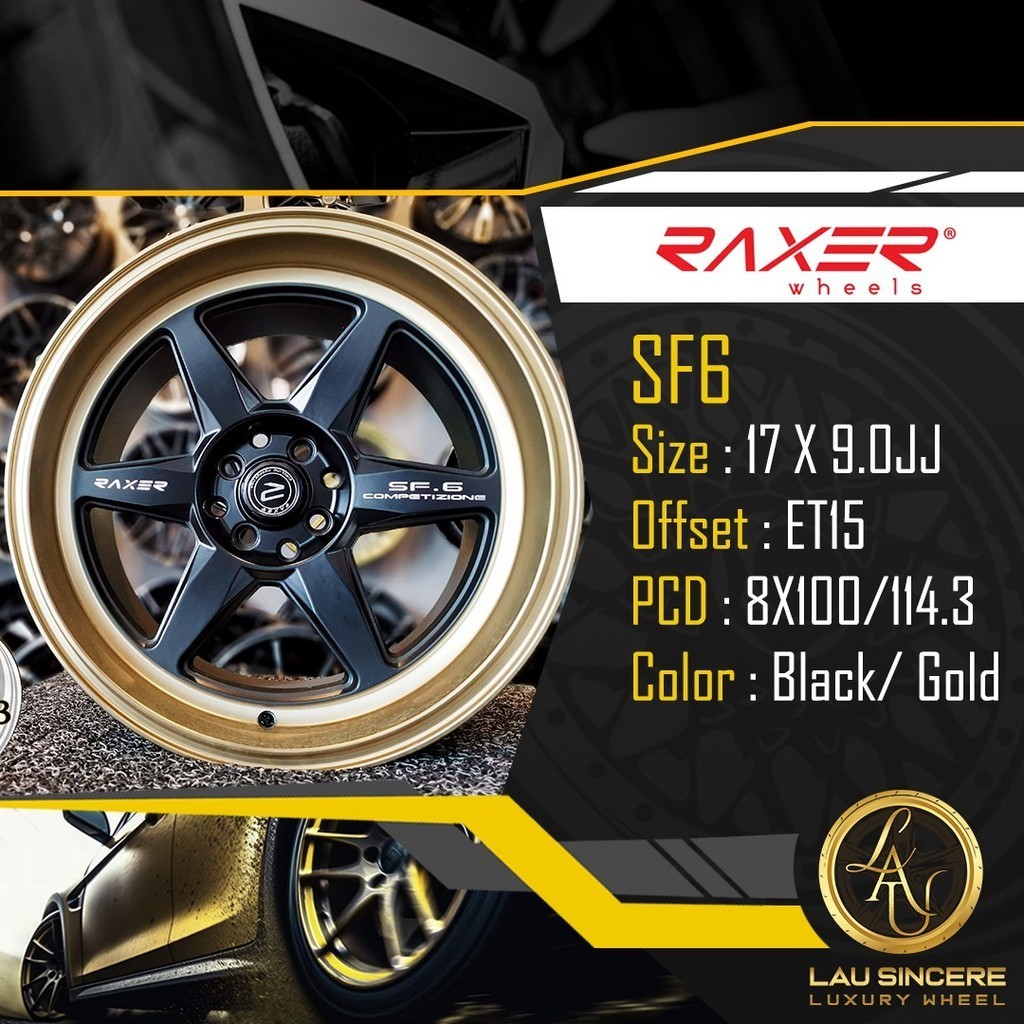 Raxer SF6 17 X 9.0JJ 8X100/114.3 Black/ Gold | Shopee Malaysia