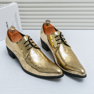 Men's Vintage High Gloss Dress Shoes High Heel Shoes Patent Leather ...