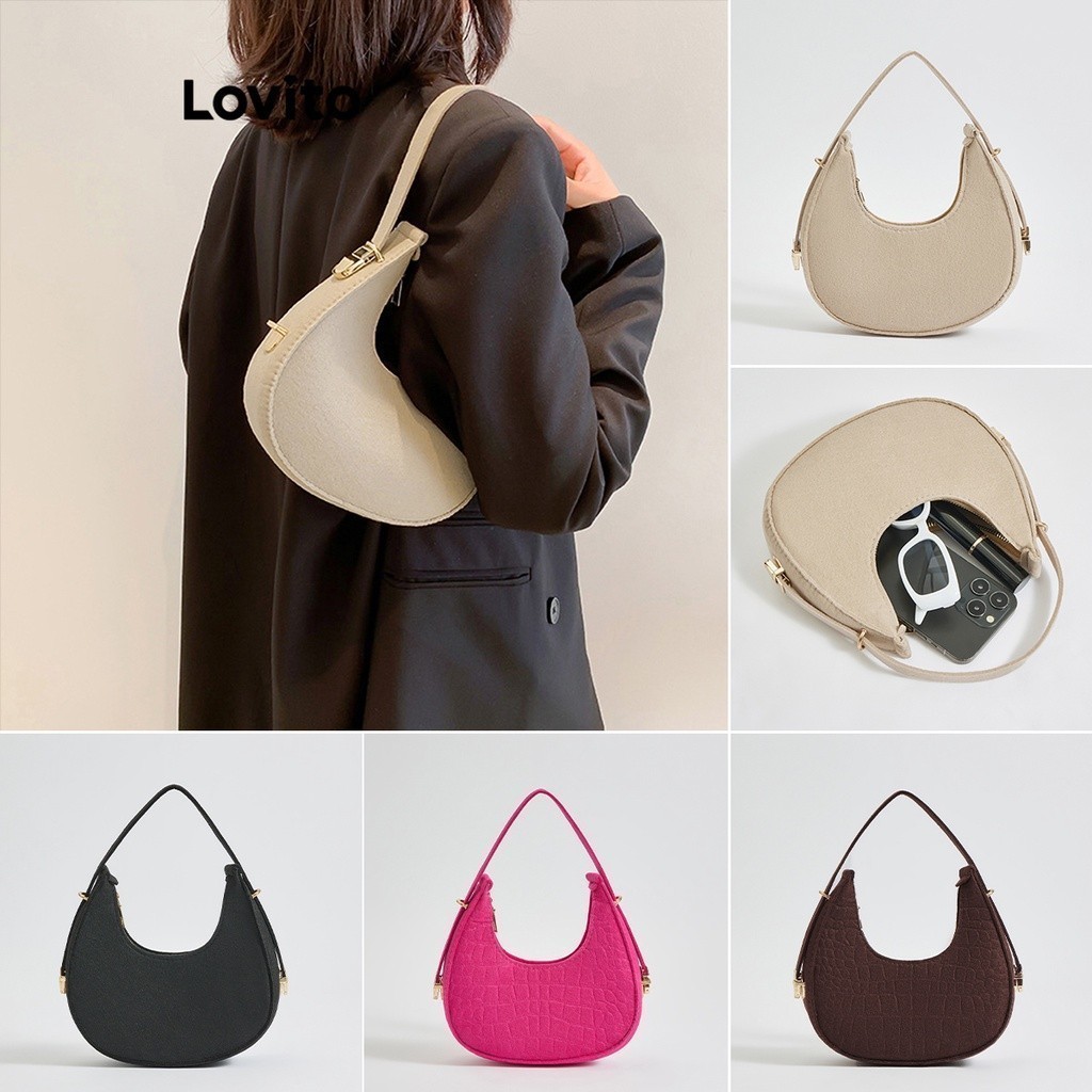 Lovito Casual Plain Metal Small Shoulder Bag for Women L63AD298 (Khaki ...