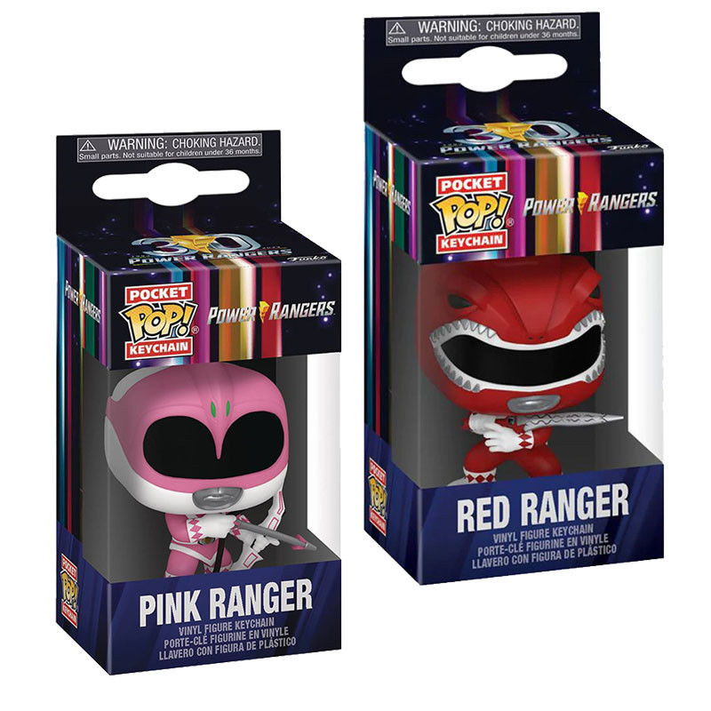 Funko Pop POWER RANGERS Red Ranger Pink Ranger Keychain Action Figure ...