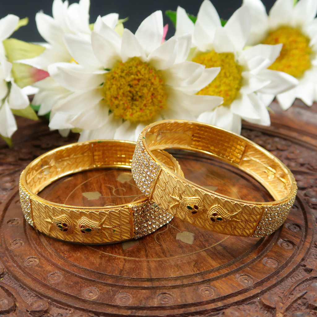 Matt Gold Ethnic Indian Bangles AD Stone - Set of 2 | Artlah Gelang ...