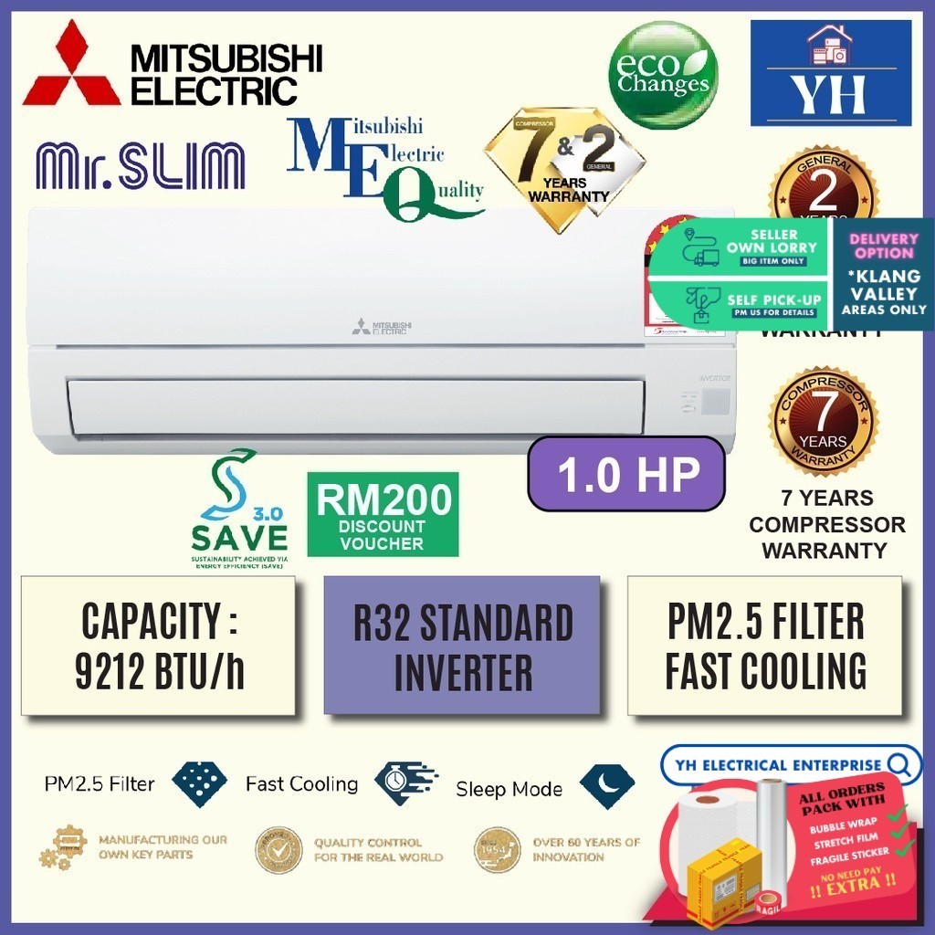 Mitsubishi 1.0 HP R32 Standard Inverter Air Conditioner Air Cond ...