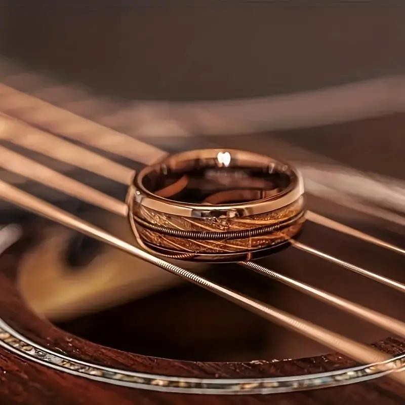 1PC Fashion Double Wood Pattern Three Thread Qin String Men's Ring ...