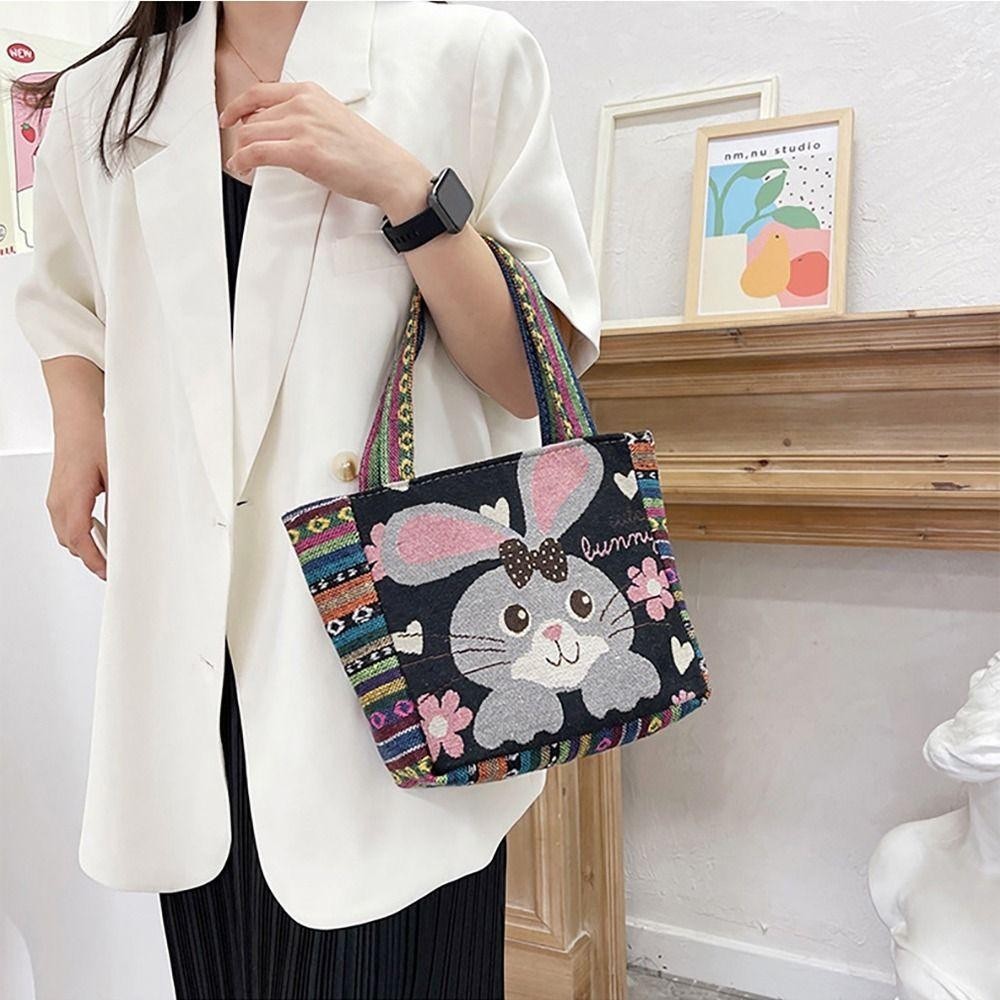 MURRAY1 1Pcs Canvas Handbag, Storage Bag Animal Ethnic Style Embroidery ...